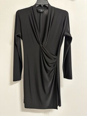 Norma Kamali Black Long-Sleeve Draped Twist Front Dress XL